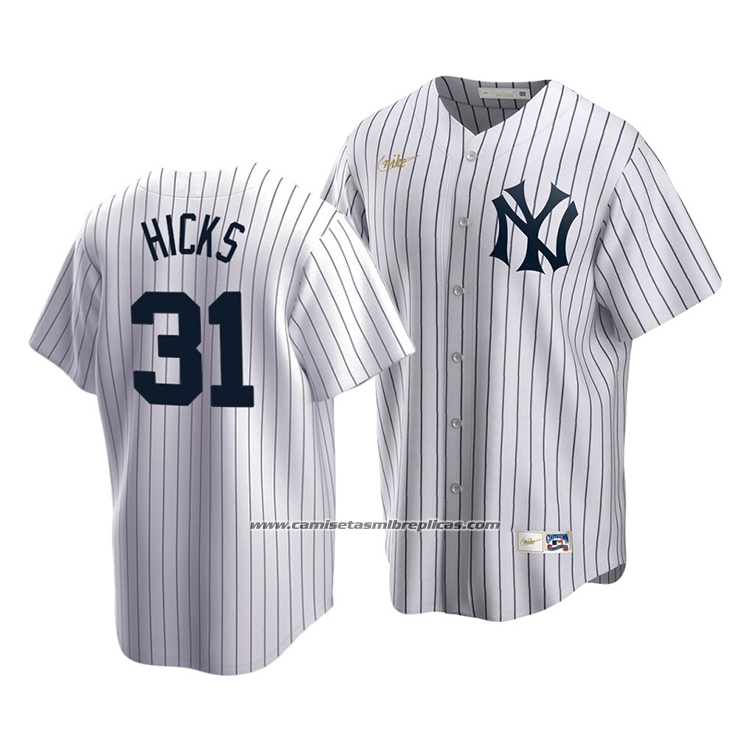 Camiseta Beisbol Hombre New York Yankees Aaron Hicks Cooperstown Collection Primera Blanco